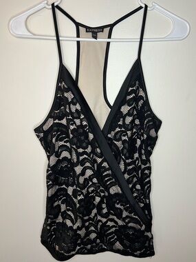 Express Black Lace Overlay Cami with Nude Lining